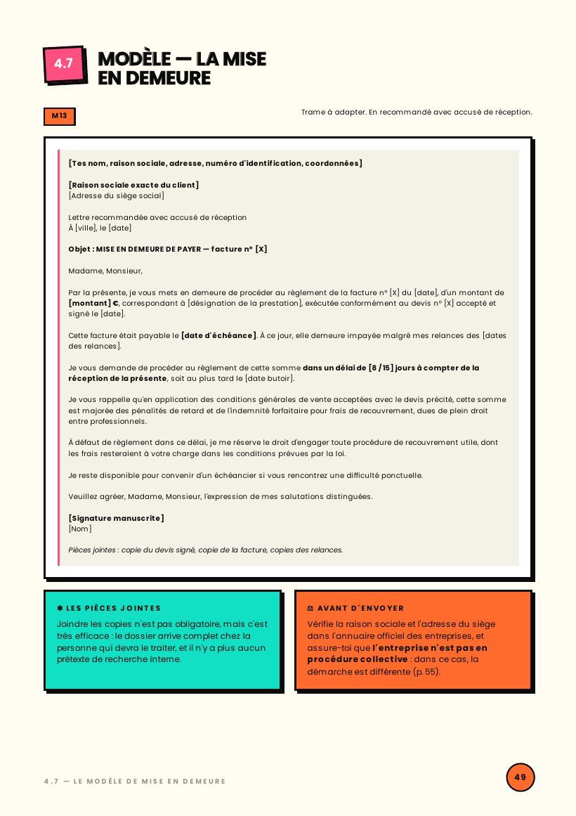 Page 49 : Modèle : la mise en demeure